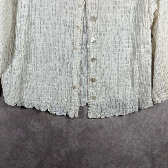 Nomadic Traders Fresco Top Womens XL White Smocked Button Front Boho Festival - Picture 3 of 8